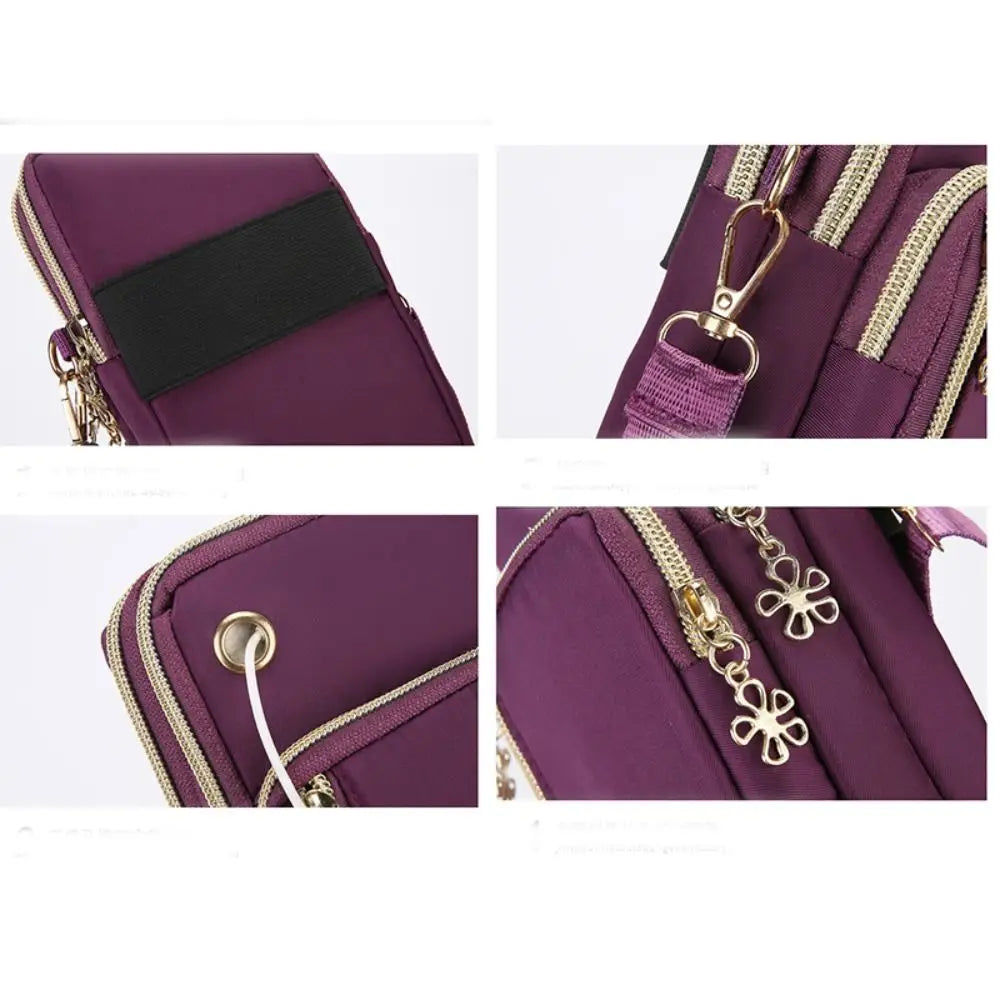 Portable Oxford Mini Phone Bag Multi-layer Zipper Travel Crossbody Bag Handbag Waterproof Sports Arm Bags