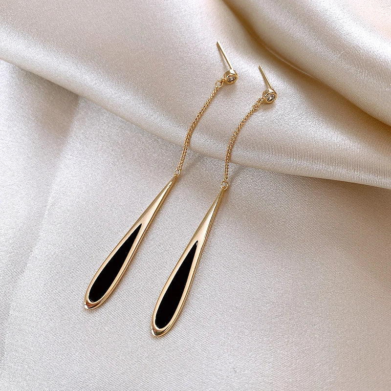 European and American Black Drop Tassel Long Earrings 2024 New Fashion Party Luxury Accessories For Womens Temperament Jewelry