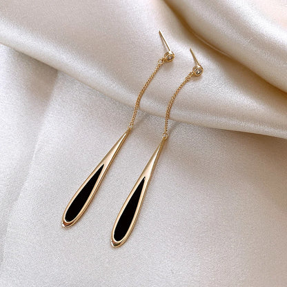 European and American Black Drop Tassel Long Earrings 2024 New Fashion Party Luxury Accessories For Womens Temperament Jewelry