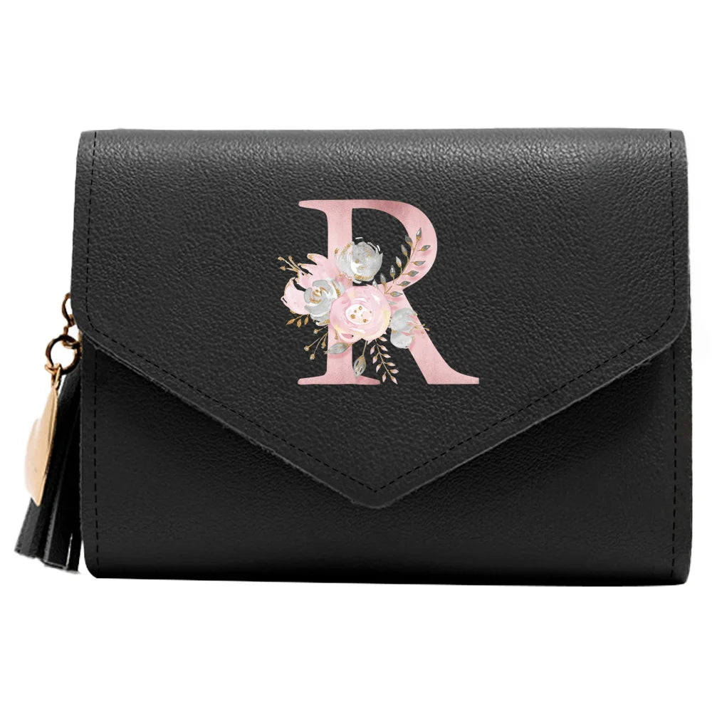 Purse Female Mini Wallet Cute Purse Pink Flower Pattern Slim Wallet RFID Blocking Credit Card Holder Coin Pocket ID Window