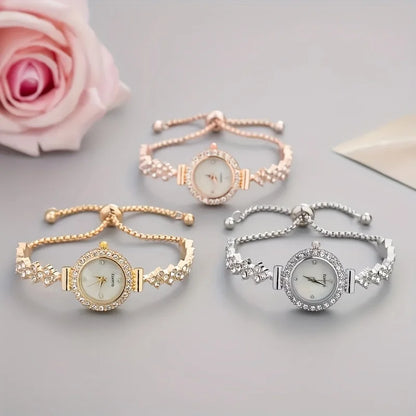 1 piece of elegant women's quartz watch, paired with luxurious rhinestone embellishment - gold simulated bracelet