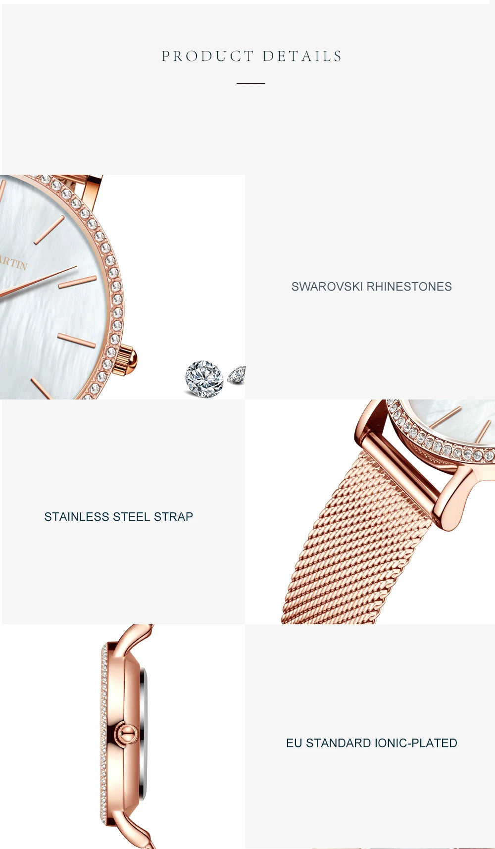 Luxury Women Watch Japanese Quartz Movement Shell Dial Rhinestone Stainless Steel Fashion Gift Box Waterproof Ladies Wristwatch