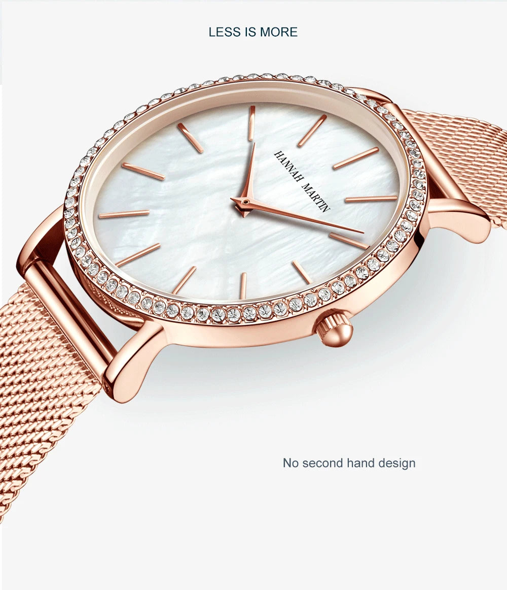 Luxury Women Watch Japanese Quartz Movement Shell Dial Rhinestone Stainless Steel Fashion Gift Box Waterproof Ladies Wristwatch