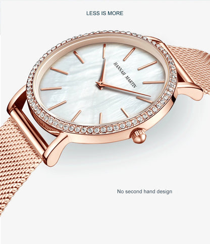 Luxury Women Watch Japanese Quartz Movement Shell Dial Rhinestone Stainless Steel Fashion Gift Box Waterproof Ladies Wristwatch