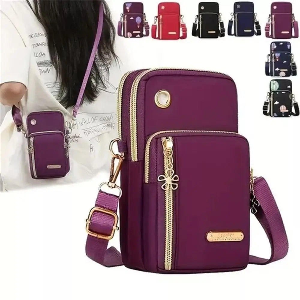Portable Oxford Mini Phone Bag Multi-layer Zipper Travel Crossbody Bag Handbag Waterproof Sports Arm Bags