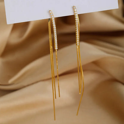 JWER Simple High-Grade Long Chain Tassel Drop Earrings for Women Dangle Earring Gold Silver Color Piercing Line Trendy Ear Gifts