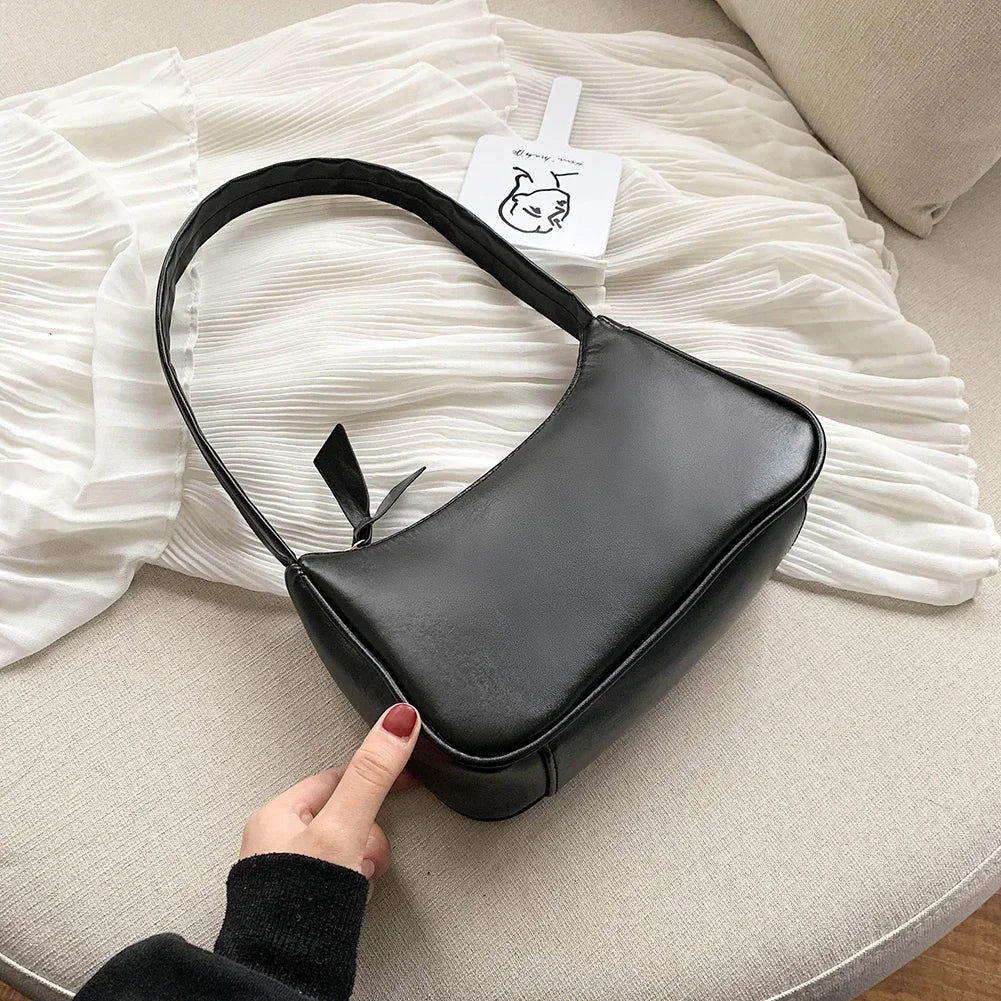 Retro Soft PU Leather Women Shoulder Underarm Bags Casual Solid Color Small Top-Handle Handbags Ladies Fashion Shoulder Bags