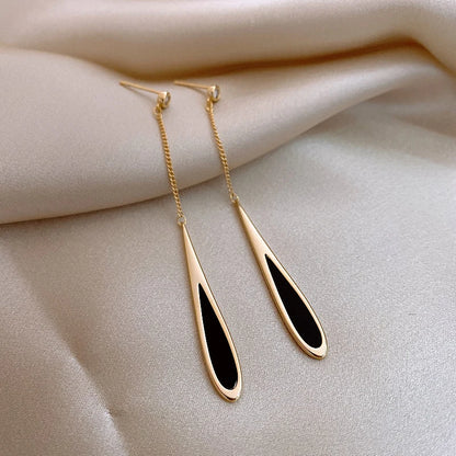 European and American Black Drop Tassel Long Earrings 2024 New Fashion Party Luxury Accessories For Womens Temperament Jewelry