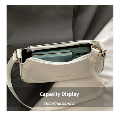 New PU Leather Shoulder Bag Large Capacity Moon-shaped Underarm Bag Solid Color Tote Handbag Women