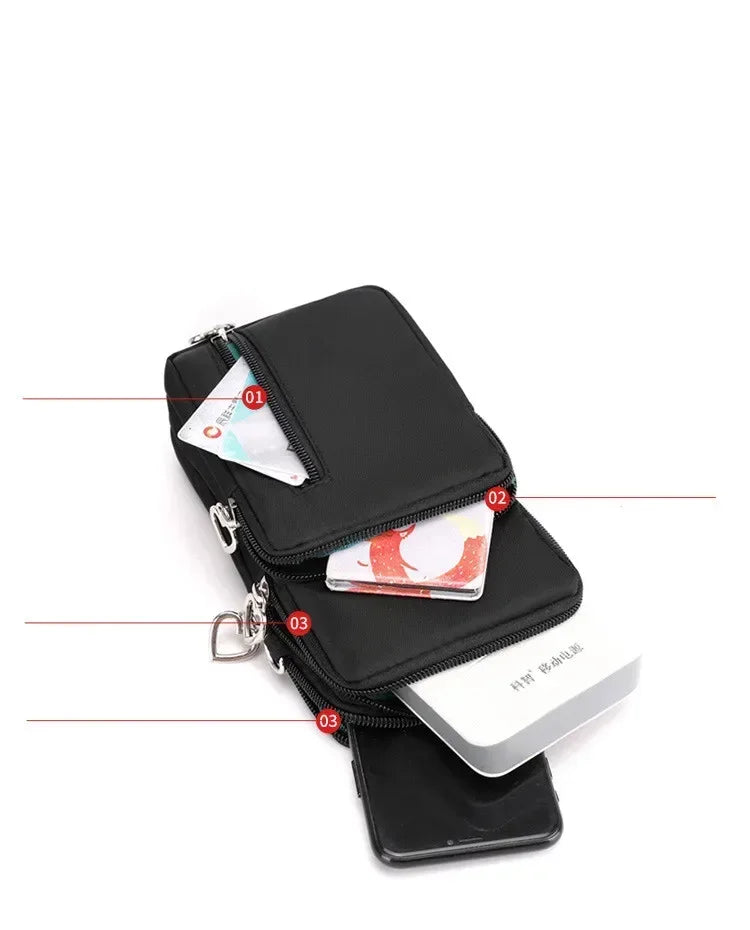 Waterproof Mobile Phone Bag Women's Mini Oxford Crossbody Bag Daily Multi-layer Zipper Purse Casual Outdoor Travel Nylon Bag