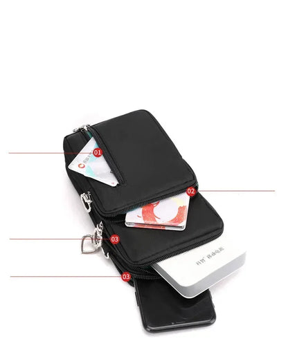 Waterproof Mobile Phone Bag Women's Mini Oxford Crossbody Bag Daily Multi-layer Zipper Purse Casual Outdoor Travel Nylon Bag