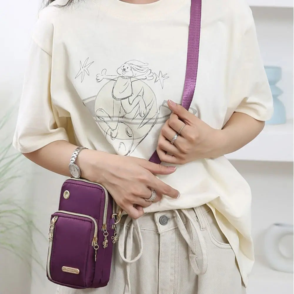 Portable Oxford Mini Phone Bag Multi-layer Zipper Travel Crossbody Bag Handbag Waterproof Sports Arm Bags