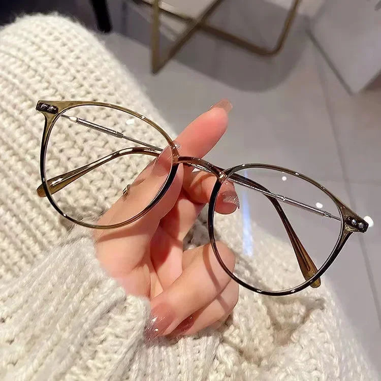Lady Trendy Finished Myopia Glasses Women Round Frame Blue Light Blocking Eyewear Men Unisex Retro Minus Diopter Eyeglasses
