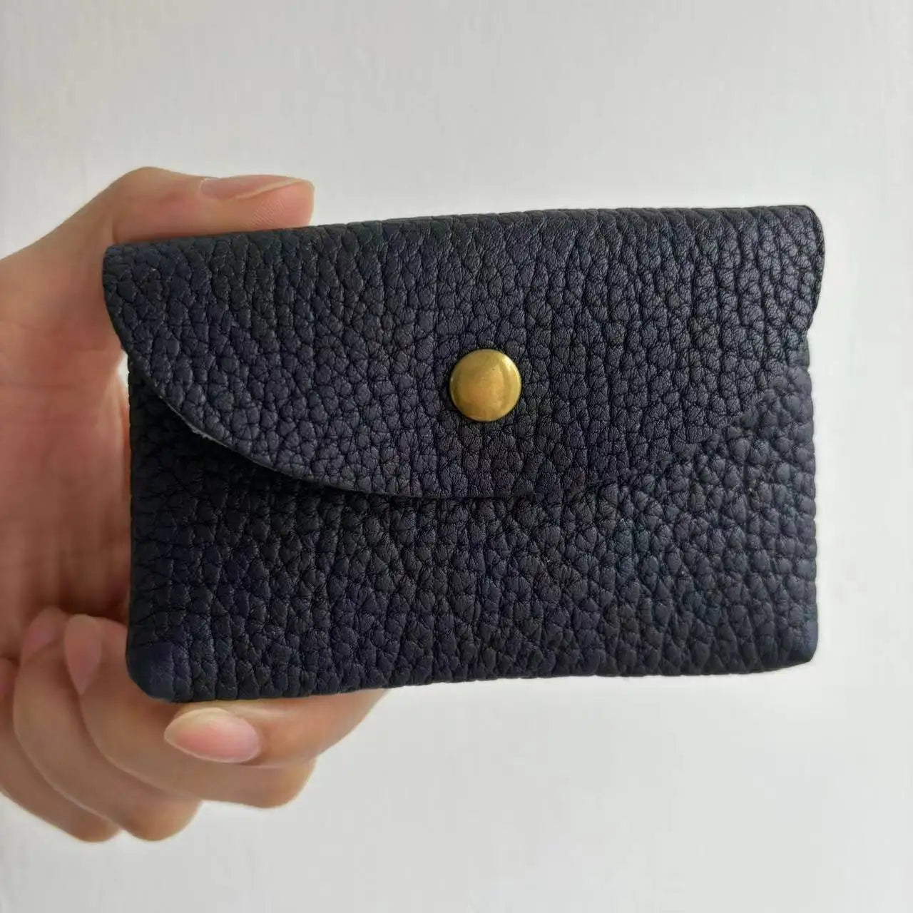 Top Layer Cowhide Fashion Buckle Money Wallet Card Holder Mini Portable Lychee Pattern Business Wallet for Men Women Coin Bag