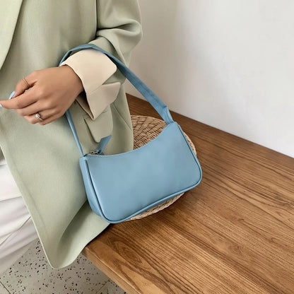 Retro Soft PU Leather Women Shoulder Underarm Bags Casual Solid Color Small Top-Handle Handbags Ladies Fashion Shoulder Bags