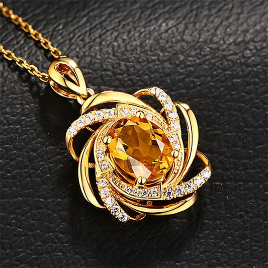 Colgante de Topacio de Oro Auténtico de 18K y 2 Quilates, Lujosa Gema Amarilla para Mujer, Collar de Oro de 18K con Cristal, Colgante de Joyería, Accesorios para Mujer