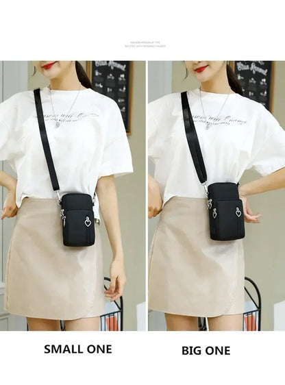 Waterproof Mobile Phone Bag Women's Mini Oxford Crossbody Bag Daily Multi-layer Zipper Purse Casual Outdoor Travel Nylon Bag