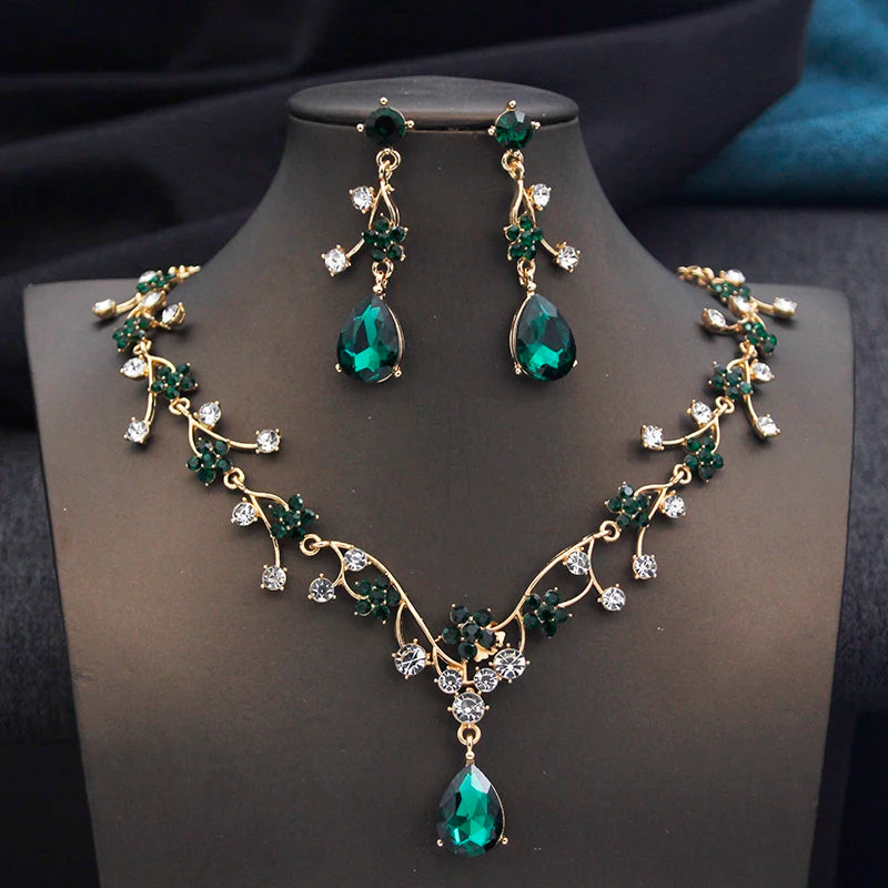 Rhinestone Water Drop Bridal Jewelry Sets for Women Choker Necklace Earring Set Wedding Bride Jewelry Sets
