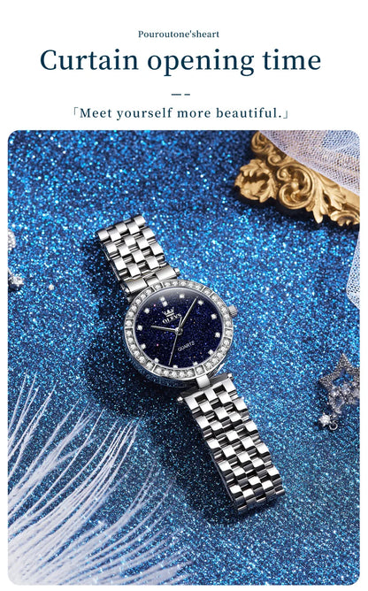 OLEVS 3641 Womens Watch Elegant Simple Quartz Watch Zircon Scale Waterproof Luminous Starry Dial Ladies Watch Gifts Original