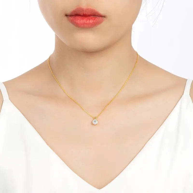 6.5mm 1.0 Carat D Moissanite Solitaire Drop Necklaces 18k Gold Plated Pendant Original Real 925 Silver Chain Jewelry for Women
