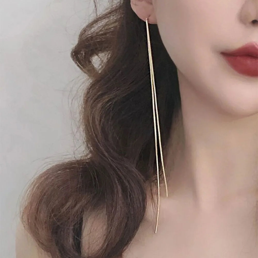 Minimalist Long Tassel Threader Earrings Gold Tone Thin Chain Dangle Earrings for Women Daily Party Wear Statement Jewelry Gifts