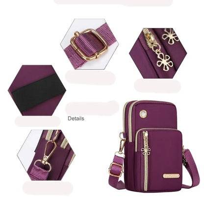 Portable Oxford Mini Phone Bag Multi-layer Zipper Travel Crossbody Bag Handbag Waterproof Sports Arm Bags