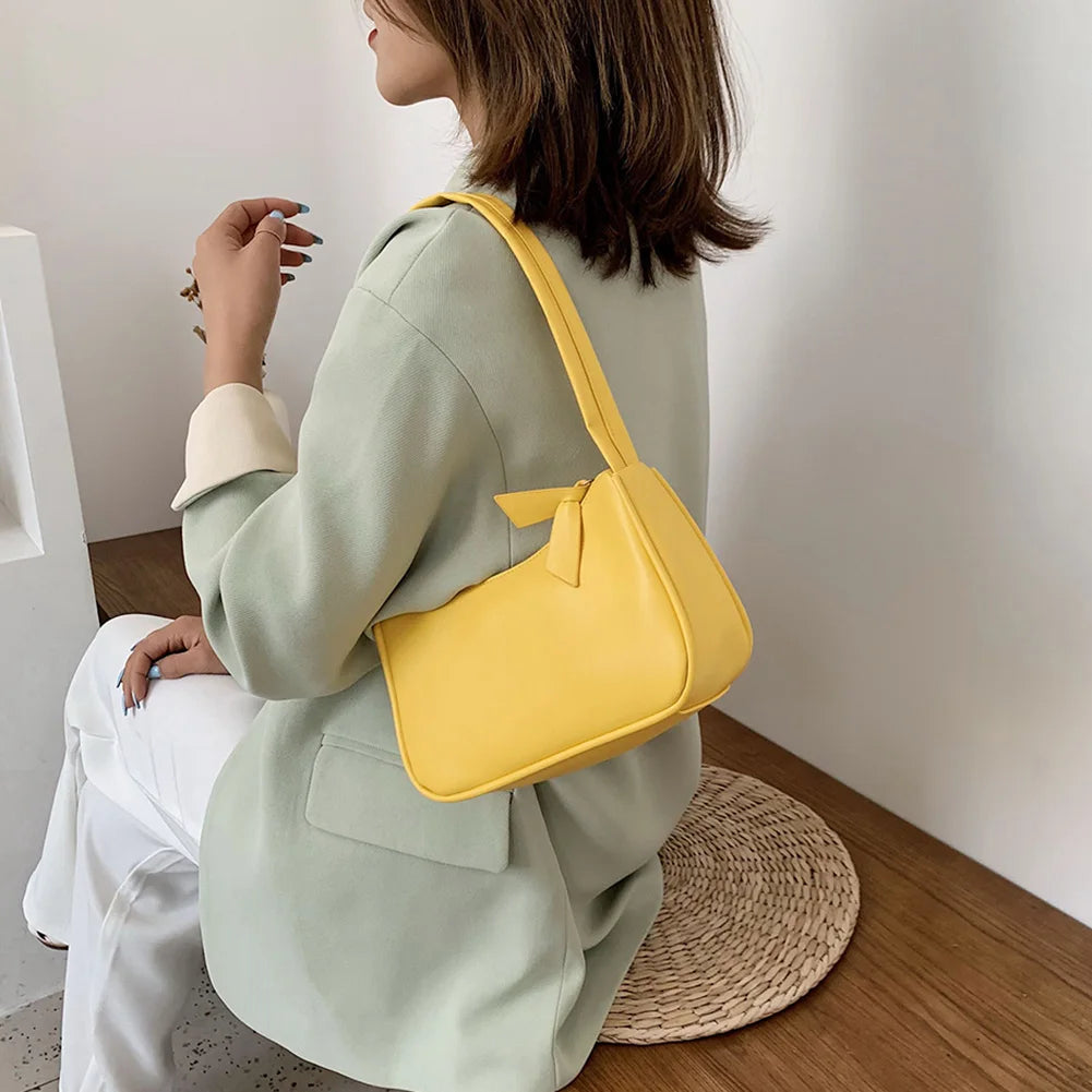 Retro Soft PU Leather Women Shoulder Underarm Bags Casual Solid Color Small Top-Handle Handbags Ladies Fashion Shoulder Bags