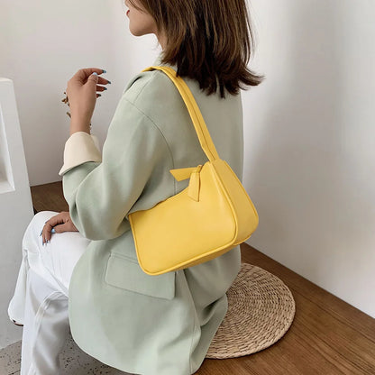Retro Soft PU Leather Women Shoulder Underarm Bags Casual Solid Color Small Top-Handle Handbags Ladies Fashion Shoulder Bags