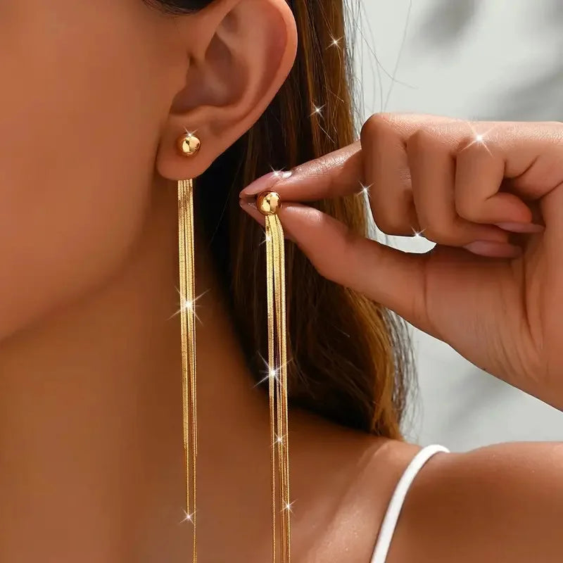 Classic Metallic Long Tassel Dangle Earrings for Women Ladies Simplicity Temperament Drop Earrings Banquet Jewelry Accessories