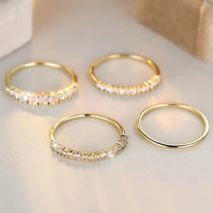 4PCS/Set Latest Brand Design Creative Simple Fashion Stackable Jewelry 14K Gold Plated White Zircon Ring Set Romantic Bridal Eng