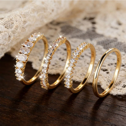 4PCS/Set Latest Brand Design Creative Simple Fashion Stackable Jewelry 14K Gold Plated White Zircon Ring Set Romantic Bridal Eng