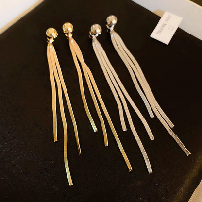 Classic Metallic Long Tassel Dangle Earrings for Women Ladies Simplicity Temperament Drop Earrings Banquet Jewelry Accessories