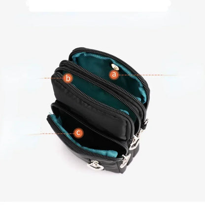 Waterproof Mobile Phone Bag Women's Mini Oxford Crossbody Bag Daily Multi-layer Zipper Purse Casual Outdoor Travel Nylon Bag