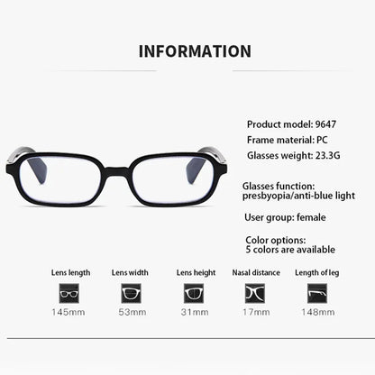 Luxury Women Printed Presbyopia Glasses Fashion Square Small Frame Reading Glasses Ultra Light Anti-blue Light Farsightedness