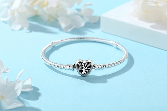 Original 925 Sterling Silver Bracelets Bangles Love Heart Clip Charms Beads Snake Chains For Women Rose Gold DIY Luxury Jewelry