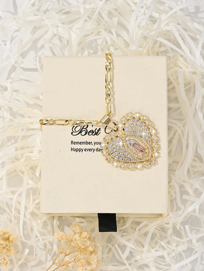 Heart Guadalupe Medal Necklace 14K Gold Plated Religious Medallion Medal Valentine's day Novelty Gifts Virgin Mary Jewelry Chain