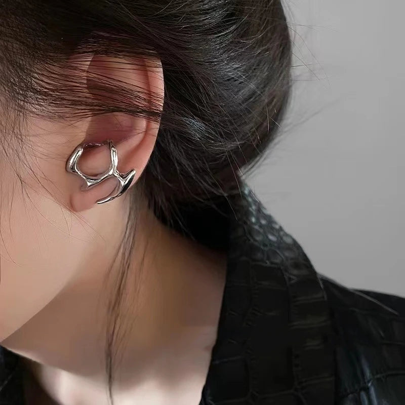 Fashion Punk Irregular Liquid Earrings Hip-Hop Personality Metal Hollow Earrings Clip Girls Party Jewelry Gifts Y2K Accessories
