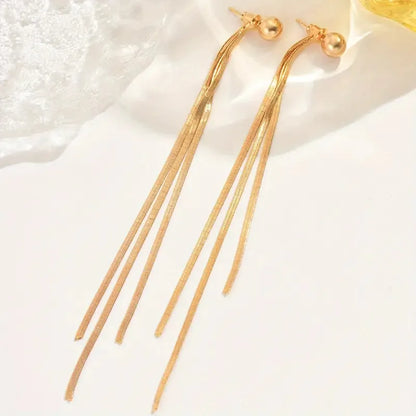 Classic Metallic Long Tassel Dangle Earrings for Women Ladies Simplicity Temperament Drop Earrings Banquet Jewelry Accessories