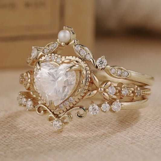 3pcs/set Creative Women's Layered Rings Luxurious Jewelry Inlaid with Synthetic Zirconia Exquisite Valentine's Day Gifts