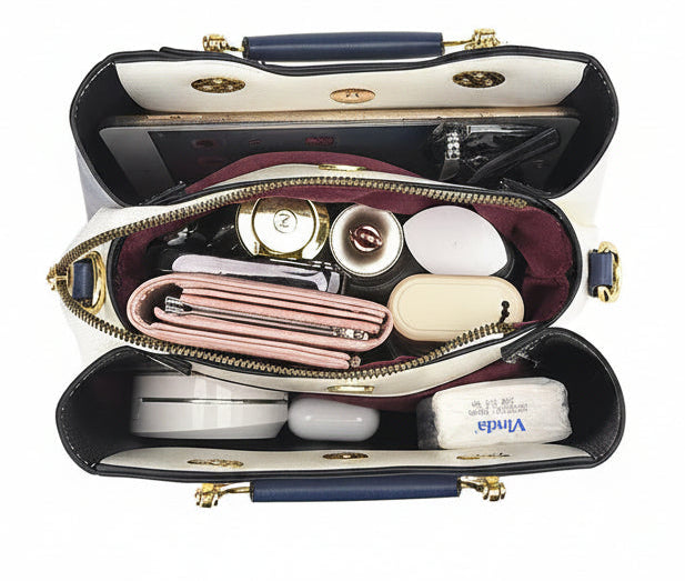 Multifunctional bag with compartments labeled for capacity and travel convenience.