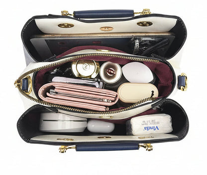 Multifunctional bag with compartments labeled for capacity and travel convenience.