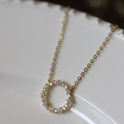 Jkeli -100% S925 Sterling Silver Plated 18K Gold Necklace with Full Diamond Circle Style Japanese and Korean K Gold Collar Chain