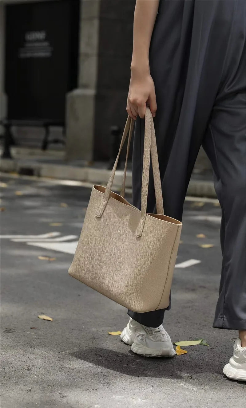 Hot Sale Classic All-match Minimalist Business Style Large Women Tote Bag A4 Laptop Cowhide Leather Female Underarm Handbag