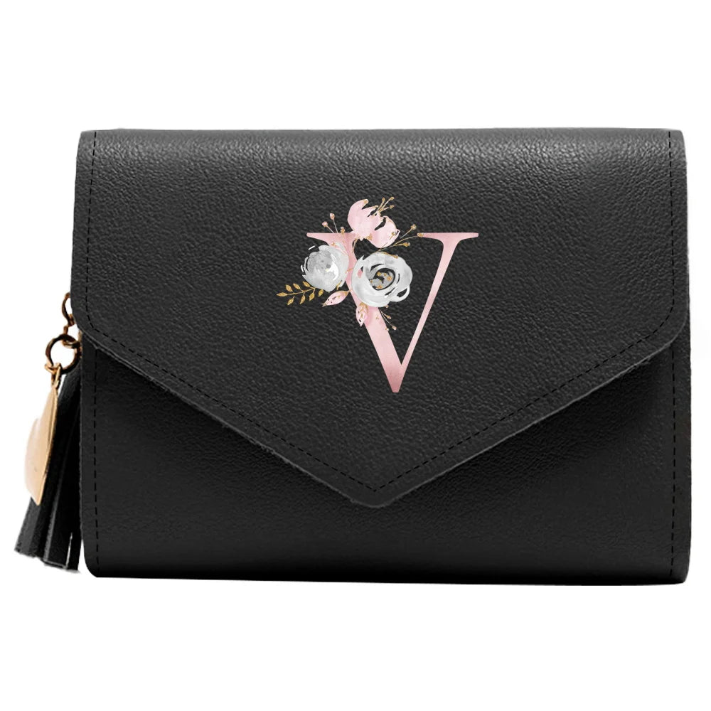 Purse Female Mini Wallet Cute Purse Pink Flower Pattern Slim Wallet RFID Blocking Credit Card Holder Coin Pocket ID Window
