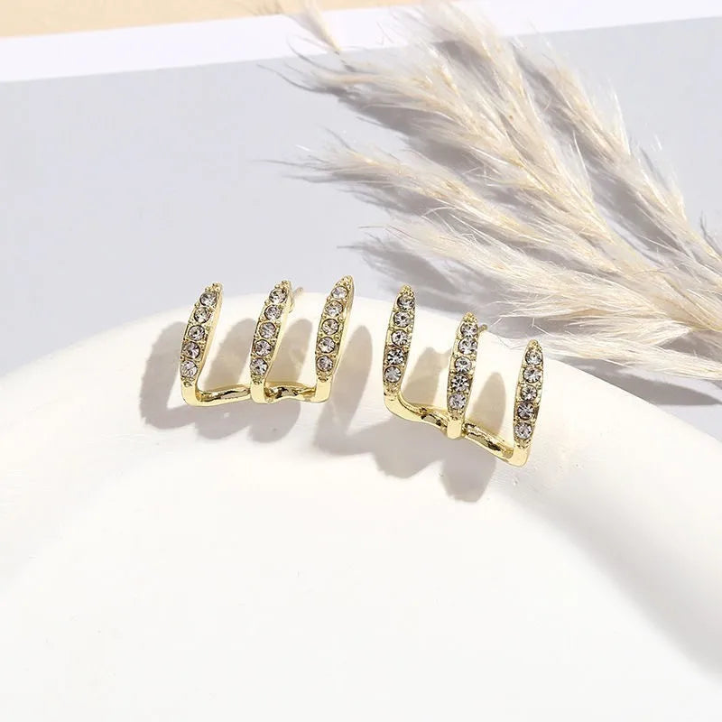 2pcs Elegant Rhinestone Three-Claw Earrings for Women Luxurious & Cute Design Earring Party Fashion Jewelry Gifts