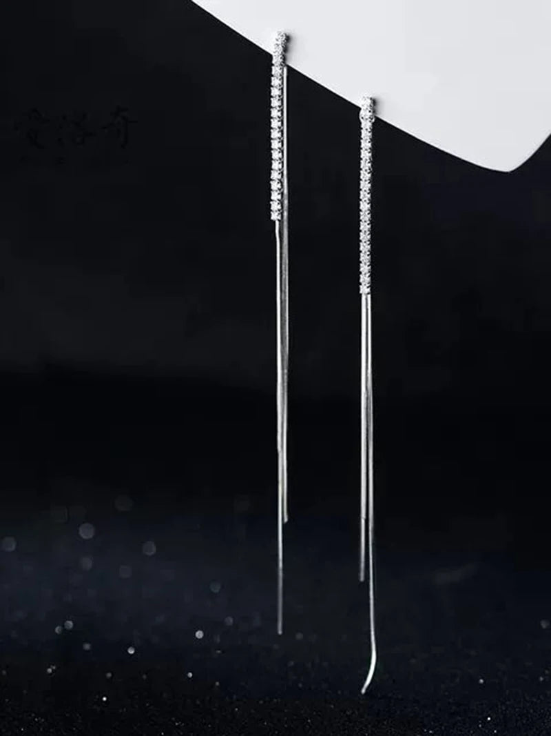JWER Simple High-Grade Long Chain Tassel Drop Earrings for Women Dangle Earring Gold Silver Color Piercing Line Trendy Ear Gifts