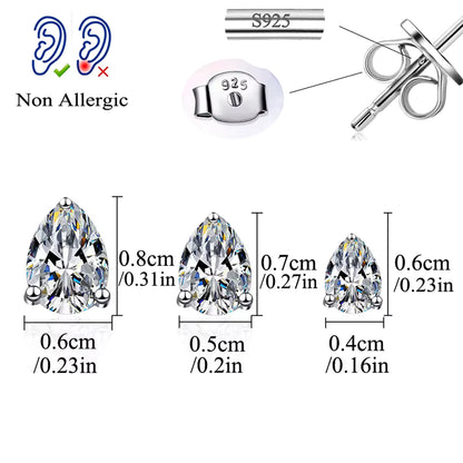 QooLady S925 Sterling Silver Shiny Cubic Zirconia Water Drop Stud Earrings for Women Trendy Party Jewelry Accessories Gift SE127