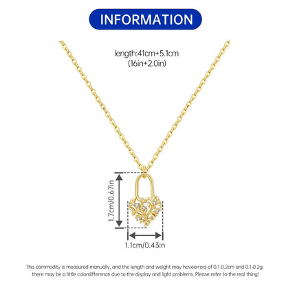 PANPOKI 925 Sterling Silver 18K Gold Heart-shaped Lock Key Necklace Pendant Necklace for Women Birthday Gifts Wedding Jewelry