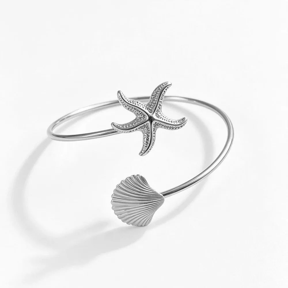 New Ocean Style Upper Arm Cuff Bracelet Starfish Metal Cuff Arm Ring Spiral Design Gold Color Open Cuff Armlet Women