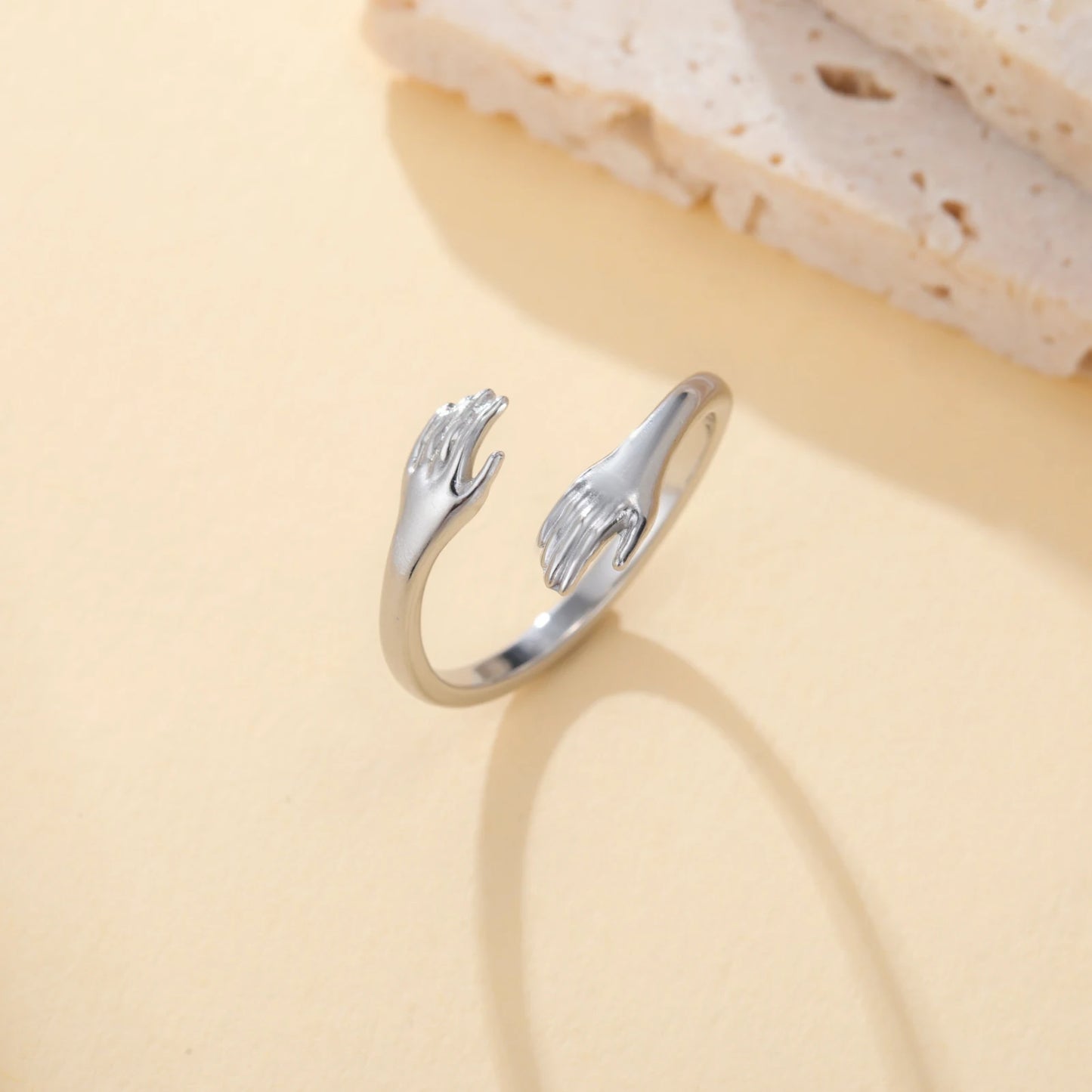 EUEAVAN 1pc Vintage Stainless Steel Hug Hands Ring for Women Adjustable Finger Rings Lover Friend Party Jewelry Gifts